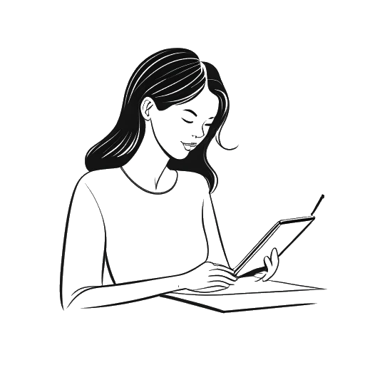 Line art drawing of a woman representing Alex Cooper signing a contract with Spotify