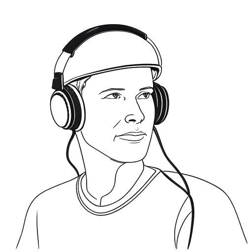 Line art drawing of a man representing Bryan Cooper, Alex Cooper's father, holding a hockey stick and wearing a headset