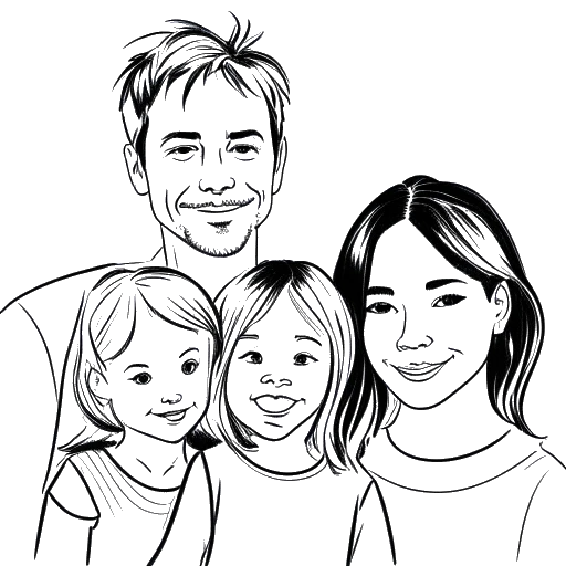 Disegno in line art di una famiglia, rappresentando la vita personale e la felicità di Emma Stone. L'immagine simboleggia il suo matrimonio e la gioia di accogliere una figlia.