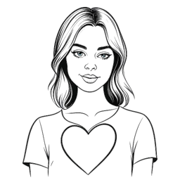 Line art drawing of a young woman with a heart symbol, representing Emma Stone's philanthropic endeavors and advocacy work. The image emphasizes her commitment to making a positive impact.