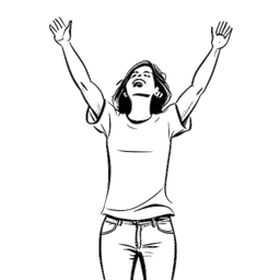 Line art drawing of a teenager with her arms raised, representing a young Emma Stone finding passion and confidence in acting. The image captures her enthusiasm for performing arts.