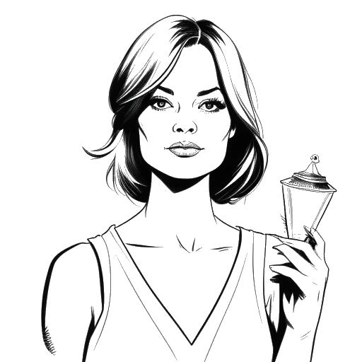 Line art drawing of a woman, representing Emma Stone, holding an Oscar nomination certificate for 'Birdman'.