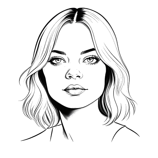 Line art drawing of a woman, representing Emma Stone, with blonde hair.