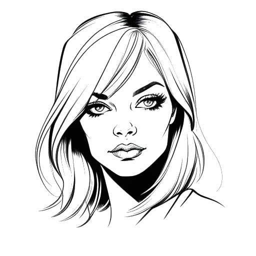 Line art drawing of a woman, representing Emma Stone as Gwen Stacy, wearing her iconic costume from 'The Amazing Spider-Man'.