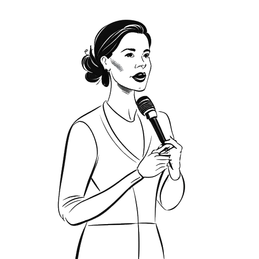 Desenho em linha de uma mulher fazendo um discurso, representando o conselho de Alessya Farrugia para os outros, em um fundo branco
