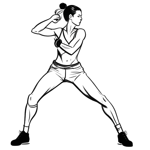 Dibujo de línea de una mujer practicando kickboxing, representando los hábitos de entrenamiento de Alessya Farrugia, contra un fondo blanco