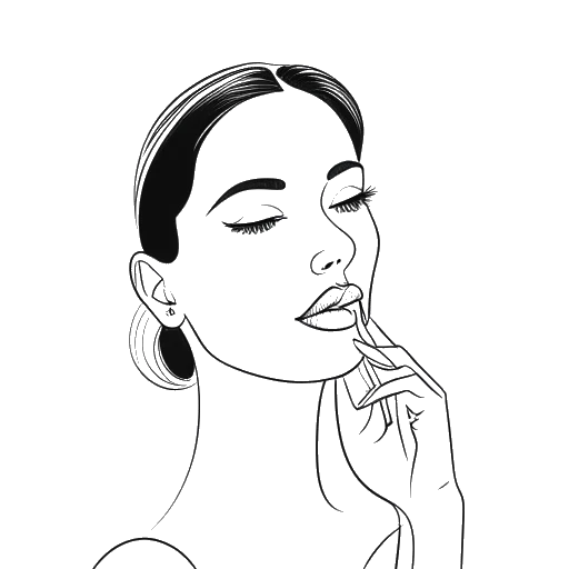 Dibujo de línea de una mujer aplicando maquillaje sin máscara de pestañas, representando la preferencia de Alessya Farrugia, contra un fondo blanco