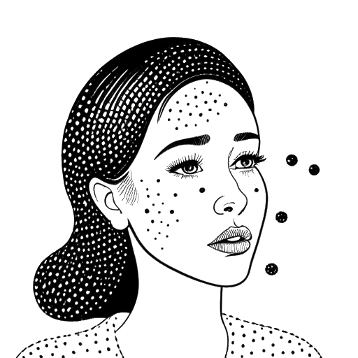 Desenho em linha de uma mulher olhando para um aglomerado de pontos com uma expressão assustada, representando a trypofobia de Alessya Farrugia, em um fundo branco
