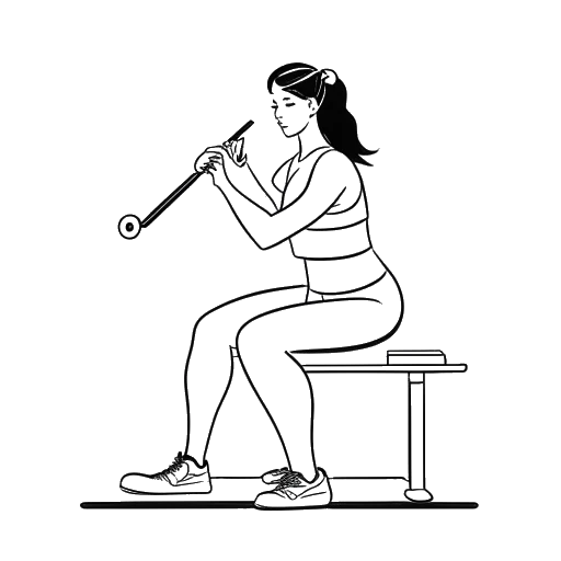 Disegno in stile line art di una donna che rappresenta Nailea Devora, che si allena in una palestra, con un logo di Instagram sullo sfondo
