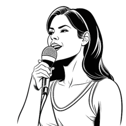 Line art drawing of a woman, representing Samantha Irvin, on a WWE event, doing a ring announcement. 