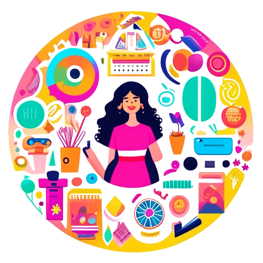 Una ilustración que representa a Brittany Venti y muestra sus diferentes fuentes de ingresos. Presenta iconos de Twitch, YouTube, podcasts y programas en línea, simbolizando su éxito y cartera financiera, todo en un fondo blanco.