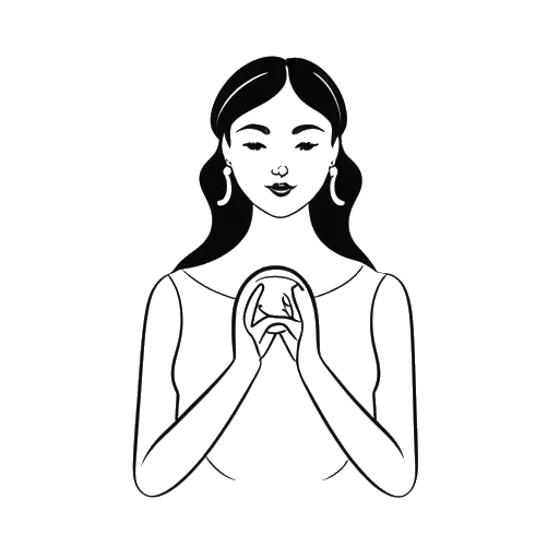 Strichzeichnung einer Frau, die Brittany Venti darstellt, einen Ehering und ein Reinheitssymbol haltend, mit einer Botschaft zur Keuschheit im Hintergrund