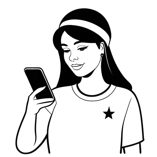 Line drawing of a woman, representing Brittany Venti, holding a smartphone with the Twitter logo and a star representing Keemstar in the background, on a white background.
