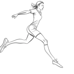Line art drawing of a woman representing Brittany Renner, in a dynamic soccer-playing pose, depicting the moment of scoring a goal, against a plain backdrop.
