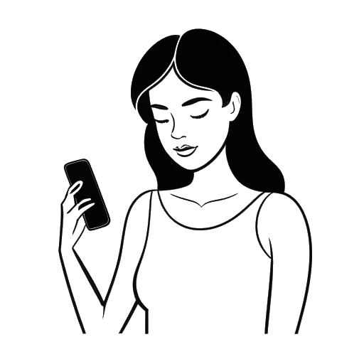 Disegno in bianco e nero di una donna che rappresenta Brittany Renner che utilizza uno smartphone, con un'icona di un'app fitness sullo schermo.