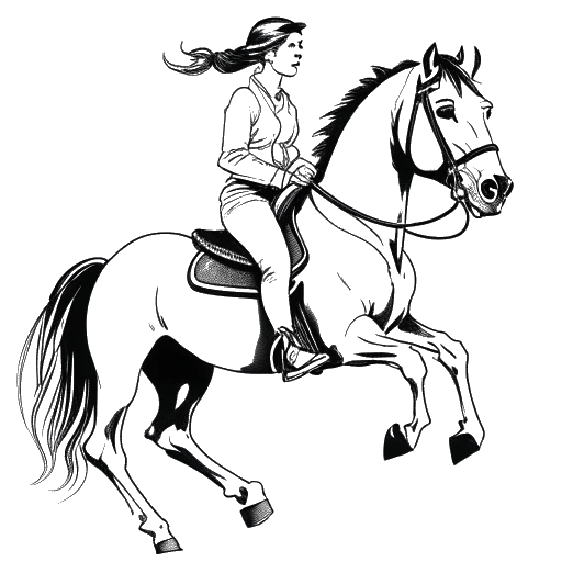 Line art drawing of a woman representing Brittany Renner riding a horse.