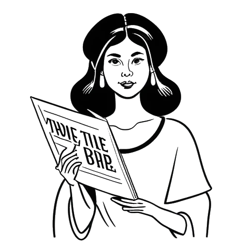 Disegno in bianco e nero di una donna che rappresenta Brittany Renner che tiene un libro con il titolo 'Judge This Cover'.