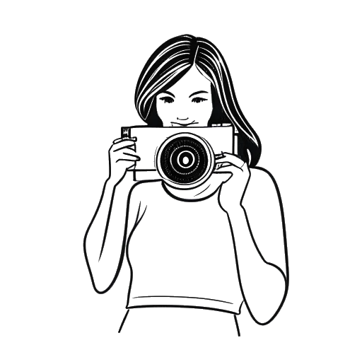 Dessin en art line d'une femme représentant Brittany Renner tenant une caméra, avec un logo de bouton de lecture YouTube en arrière-plan.