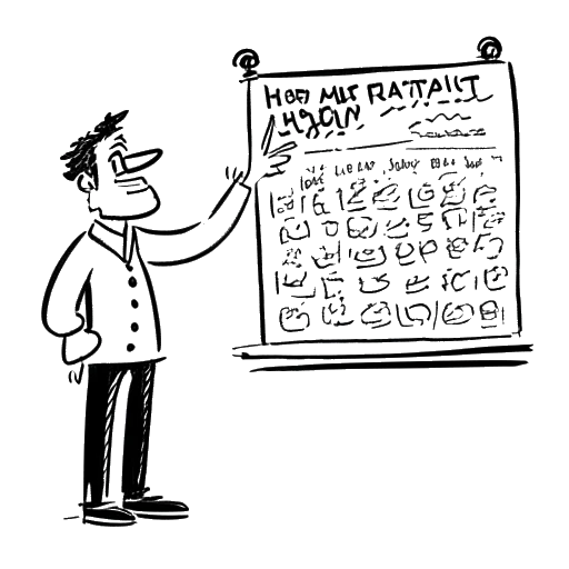 Line art drawing of a man posting a humorous message on a community board, representing Jschlatt.