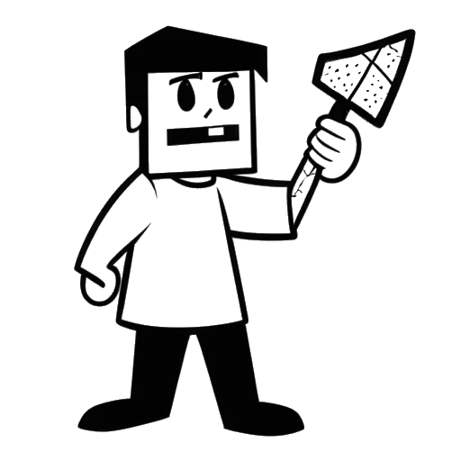 Line art drawing of a man holding a Minecraft pickaxe with a meme and MLG logo in the background, representing Jschlatt.