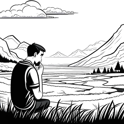 Line art drawing of a man wiping away a tear with a Minecraft landscape in the background, representing Jschlatt.