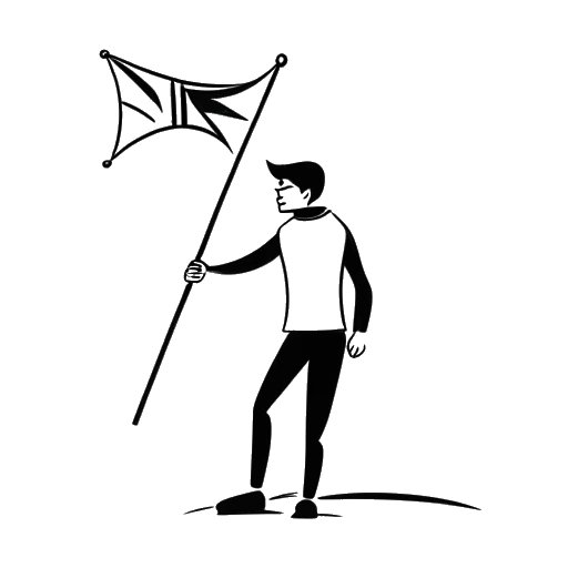 Desenho artístico de um homem levantando uma bandeira com o logo 'OTK', representando Jschlatt.
