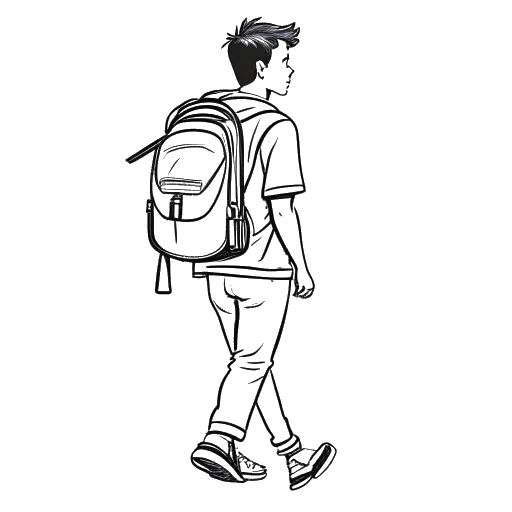 Line art drawing of a young man carrying a heavy backpack, symbolizing student loans, representing Jschlatt.