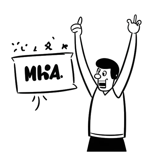 Line art drawing of a man celebrating with a banner displaying '4 Million Subscribers', representing Jschlatt.