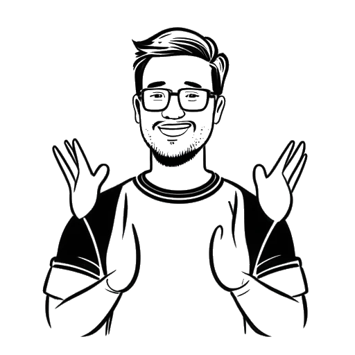 Line art drawing of a man applauding with a logo of TomSka and Sugar Pine 7 in the background, representing Jschlatt.
