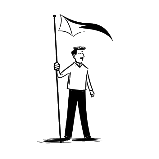 Desenho de arte de linha de um homem, representando Flavio Briatore, fundando o partido político Movimento del Fare.