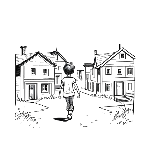 Dibujo de arte lineal de un joven LeBron James mudándose entre casas