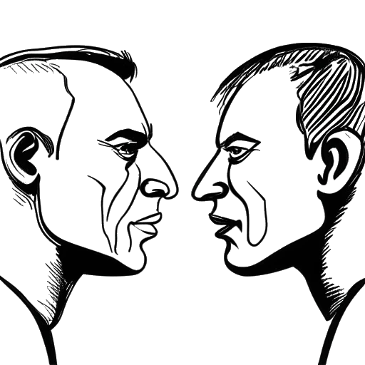 Line art drawing of LeBron James and Michael Jordan facing each other