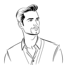 Un boceto en blanco y negro de un hombre que personifica la travesía de Tyler Stanaland hacia la fama en la televisión de realidad. El hombre irradia carisma y confianza al presentarse en un programa de televisión de realidad, mostrando su creciente estatus de celebridad.