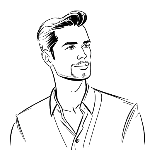 A black and white sketch of a man epitomizing Tyler Stanaland's journey into reality TV stardom. The man exudes charisma and confidence as he features in a reality TV show, showcasing his rising celebrity status.