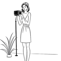 Ilustração de uma mulher representando AJ Bunker em um traje de verão refletindo seu tempo no Love Island, com uma palmeira e uma câmera de televisão, indicativos de sua ascensão à fama.