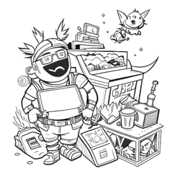 Arte de linha de um homem, indicativo de KreekCraft, ladeado por gráficos do Fortnite e representações do jogo Piggy, denotando sua diversificação e incursão em novos jogos.