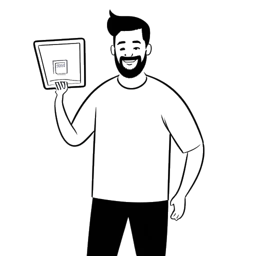 Line art drawing of a man representing KreekCraft, holding a YouTube play button award outside a Walmart store.