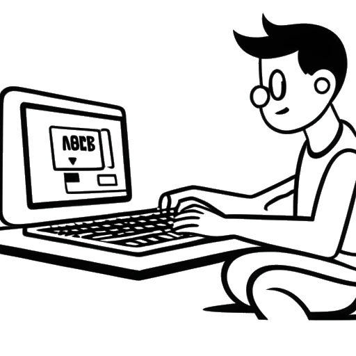 Dibujo en arte lineal de un hombre representando a KreekCraft, jugando un juego en una computadora con un logo del juego Jailbreak y un logo de Roblox en el fondo.