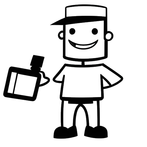 Line art drawing of a man representing KreekCraft, holding a Bloxy Award with a video camera and a Roblox logo in the background.