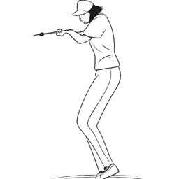 Line art of a woman representing Katie Sigmond, in golfing attire, capturing the joy of her personal hobby, golf, amidst a clean white backdrop.
