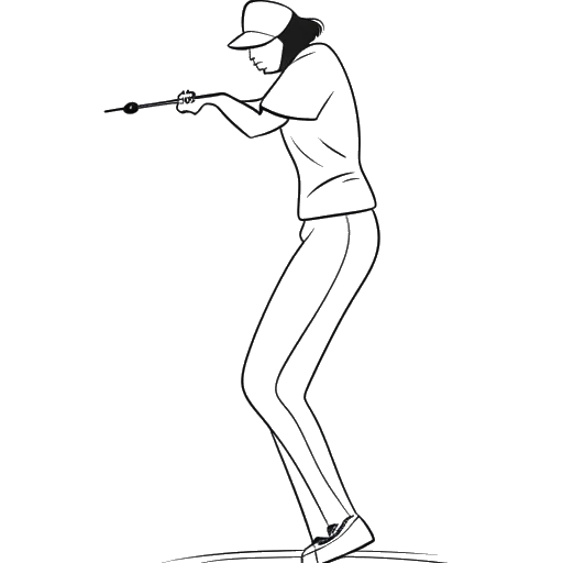 Line art of a woman representing Katie Sigmond, in golfing attire, capturing the joy of her personal hobby, golf, amidst a clean white backdrop.
