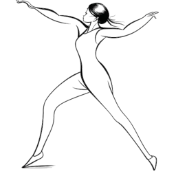 Lijntekening van een vrouw die Katie Sigmond vertegenwoordigt, met een montage van dansmoves en fitness stances, die haar energieke en meeslepende sociale media-persoonlijkheid laten zien.