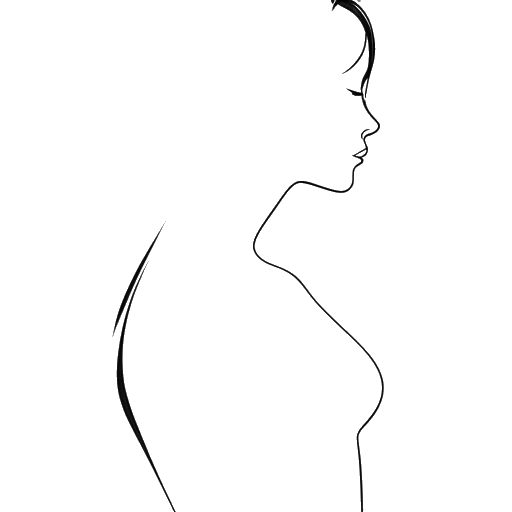Line art drawing of a woman's silhouette, representing Katie Sigmond's body measurements.