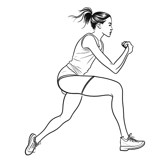 Desenho em arte linear de uma mulher se exercitando e participando de vários esportes, representando Katie Sigmond.