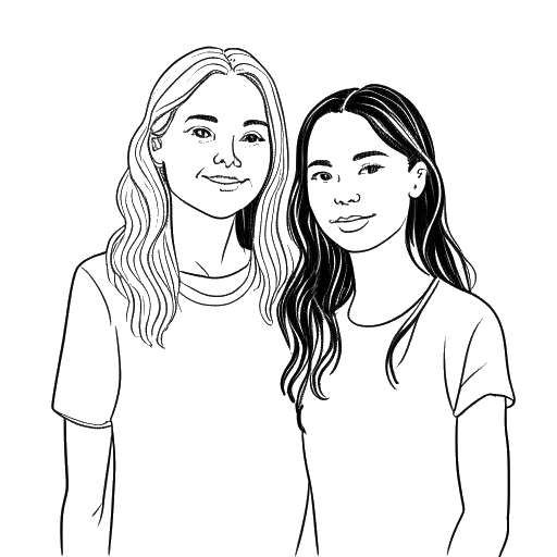 Desenho em arte linear de duas mulheres, representando Katie Sigmond e sua irmã mais velha Hailey Sigmond.