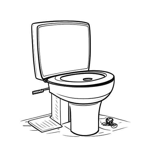 Line art drawing of a whimsical scientist, representing <PersonName>, unveiling mysterious secrets in the realm of Skibidi toilets, set against a white backdrop.