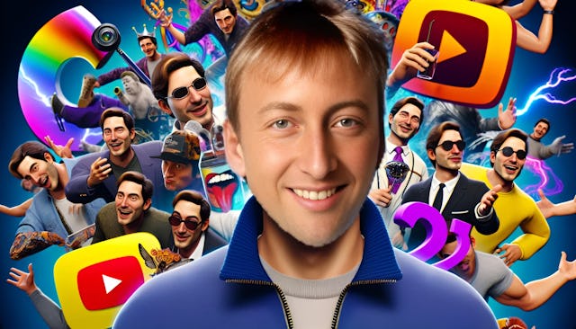 Freshtorge (Torge Oelrich), a charismatic German YouTube comedian and entertainer, looking straight into the camera with a mischievous smile. His fair skin and mid-30s appearance add to his charm. The vibrant and bold-colored background signifies his energetic personality. He is dressed in a unique and stylish outfit, reflecting his fashion sense. The image is high-resolution and ultra-realistic, capturing the essence of his comedic style.