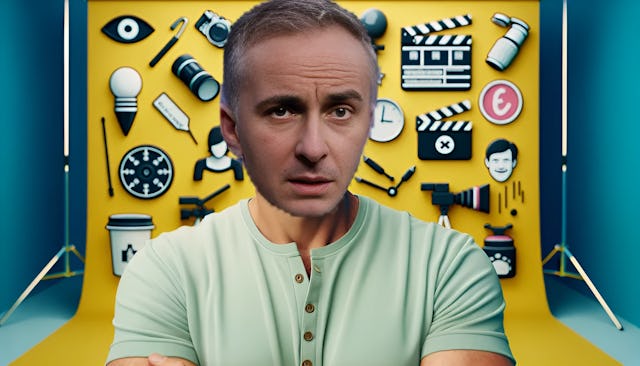 Jan Böhmermann, a prominent German comedian and satirist with a bald head, looking straight into the camera with a neutral to serious expression. The image features vibrant and bold colors, reflecting his comedic personality. He is dressed casually, and the setting hints at his notable achievements and satirical work. High-resolution and ultra-realistic image.