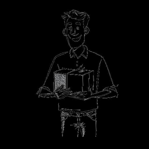 Strichzeichnung eines Mannes, der einen als Geschenk verpackten Fernseher hält, auf dem 'The Summer I Turned Pretty' zu sehen ist, was die Veröffentlichung der Serie als frühes Geburtstagsgeschenk für Sean Kaufman darstellt