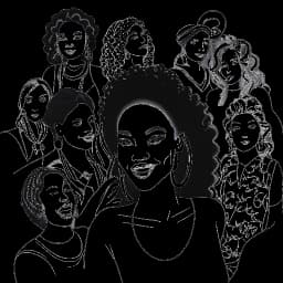 Un dibujo de línea artística de una mujer que representa a McKinley Richardson mostrando diversos talentos desde porrista hasta música, pasando a una carrera digital y explorando concursos de belleza y creación de contenido exclusivo en OnlyFans sobre un fondo blanco.